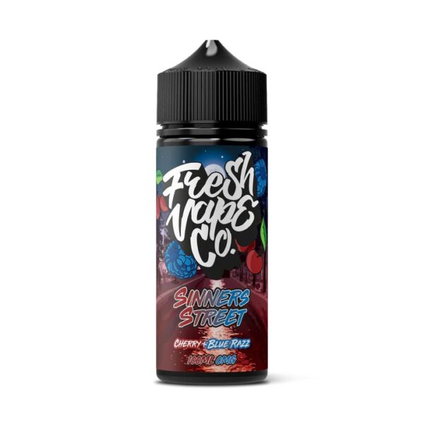 SINNERS STREET CHERRY & BLUE RAZZ 100ML E LIQUID FRESH VAPE CO