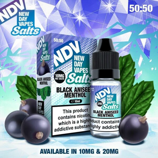BLACK ANISEED MENTHOL 10ML NIC SALT NEW DAY VAPES (NDV) PACK OF 5 EXP