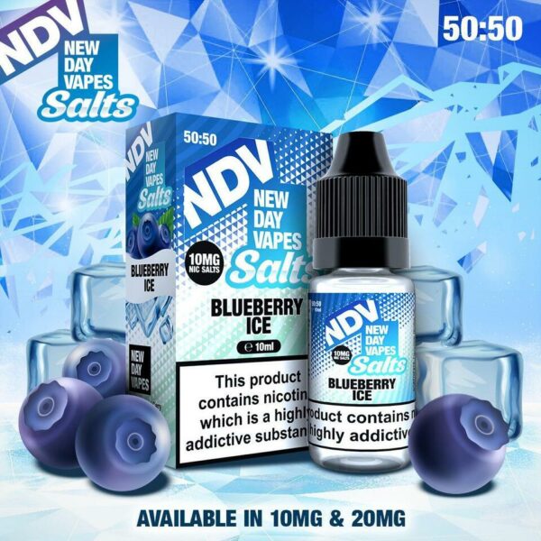 BLUEBERRY ICE 10ML NIC SALT NEW DAY VAPES (NDV) PACK OF 5 EXP