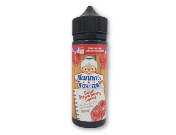 SOUR STRAWBERRY LACES 100ML E LIQUID NANNAS SECRETS EXP