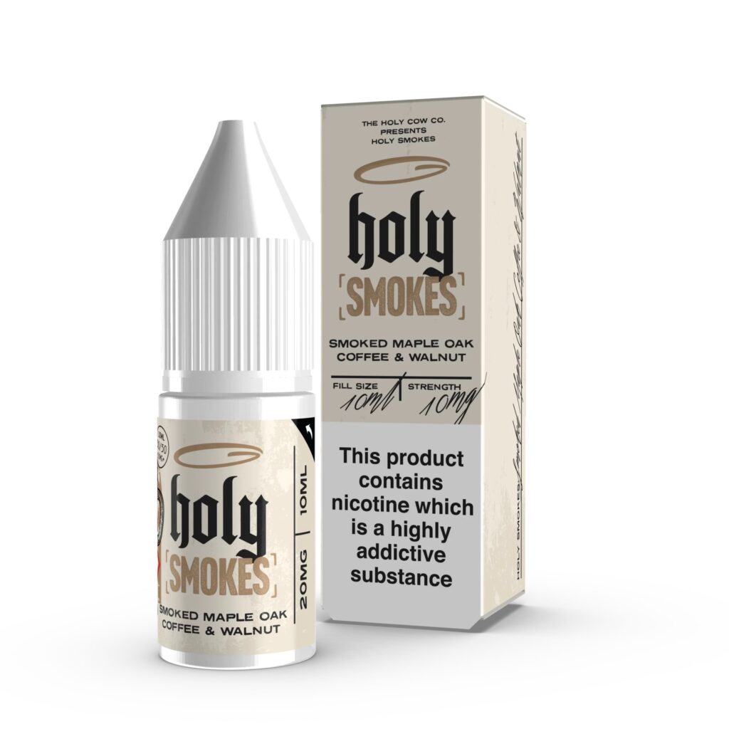 nic's tobacco white oak Smoked Maple Coffee & Walnut Holy Smokes 10ml Nic Salt Holy Cow SyNic Smooth Nicotine Salt 100mg/mL