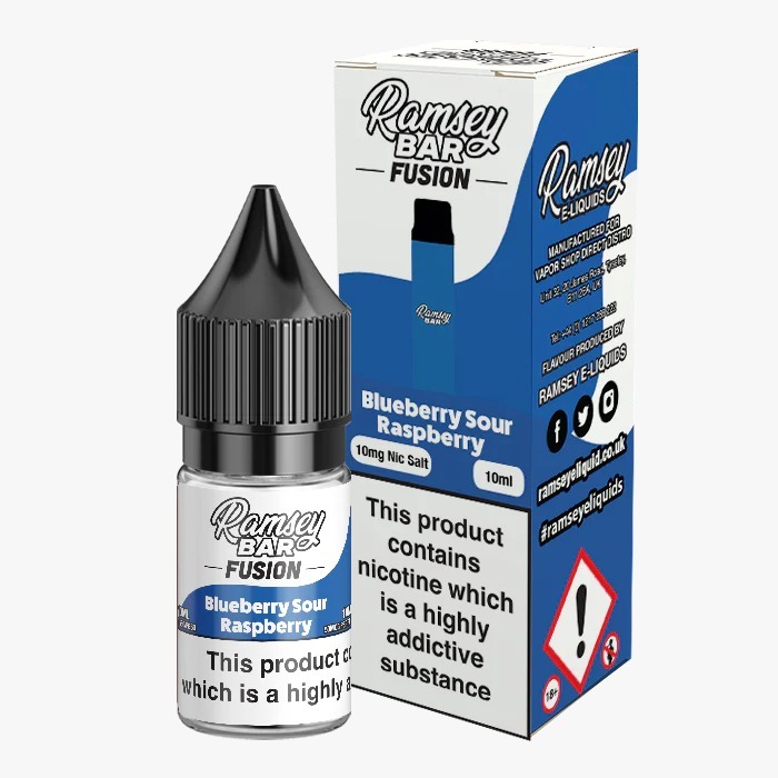 BLUEBERRY SOUR RASPBERRY (BAR FUSION) 10ML NIC SALT RAMSEY PACK OF 10 UK Vape Store ECig Clouds