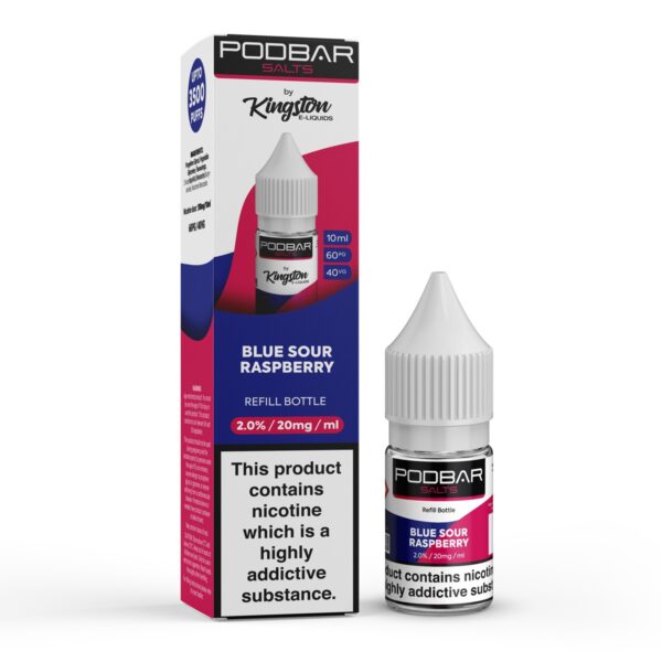 BLUE SOUR RASPBERRY 10ML NIC SALT PODBAR SALTS BY KINGSTON