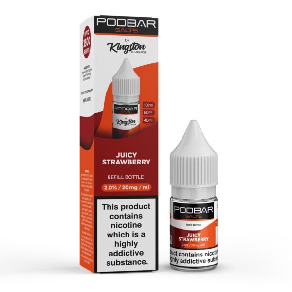 JUICY STRAWBERRY 10ML NIC SALT PODBAR SALTS BY KINGSTON