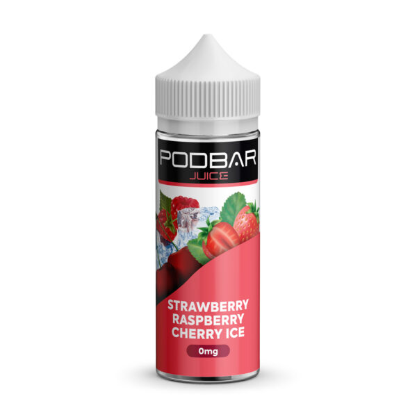 STRAWBERRY RASPBERRY CHERRY ICE 100ML E LIQUID 50/50 PODBAR JUICE BY KINGSTON
