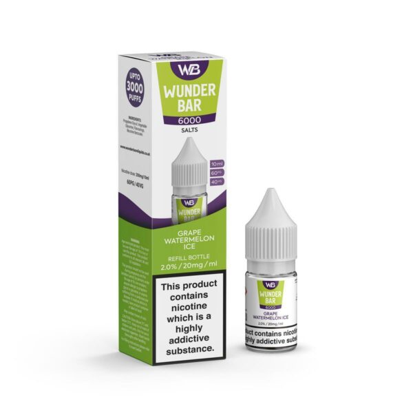 GRAPE WATERMELON ICE 10ML NIC SALT WUNDER BAR 6000