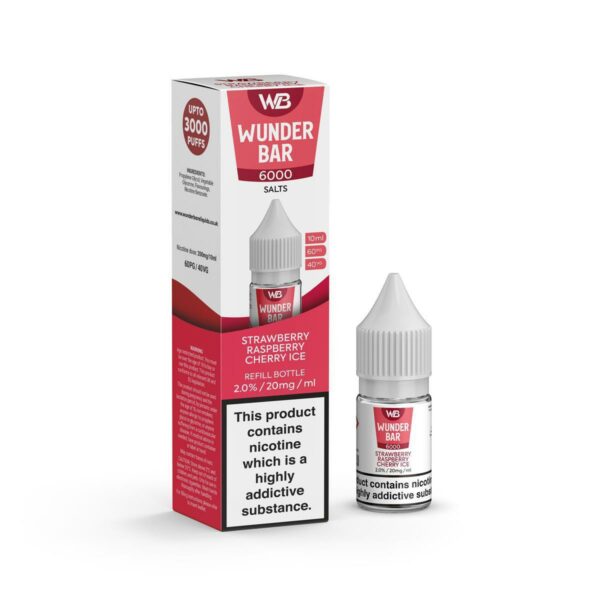 STRAWBERRY RASPBERRY CHERRY ICE 10ML NIC SALT WUNDER BAR 6000