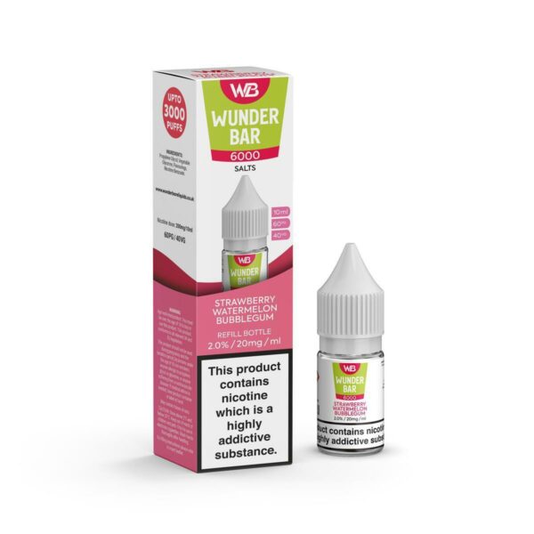 STRAWBERRY WATERMELON BUBBLEGUM 10ML NIC SALT WUNDER BAR 6000