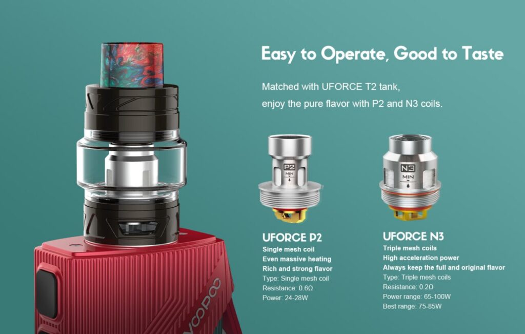 Ohm Tank VooPoo Find S Vape Kit 120W With UFORCE T2 Tank N3 Coils