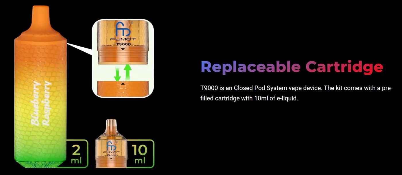 FUMOT T9000 PREFILLED POD VAPE KIT cartridge information