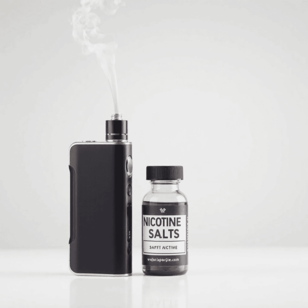 Black vape next to bottle of nic salts